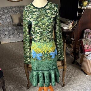 Designer Mary Katrantzou Green and Blue Patterned Dress - reversible , see pics